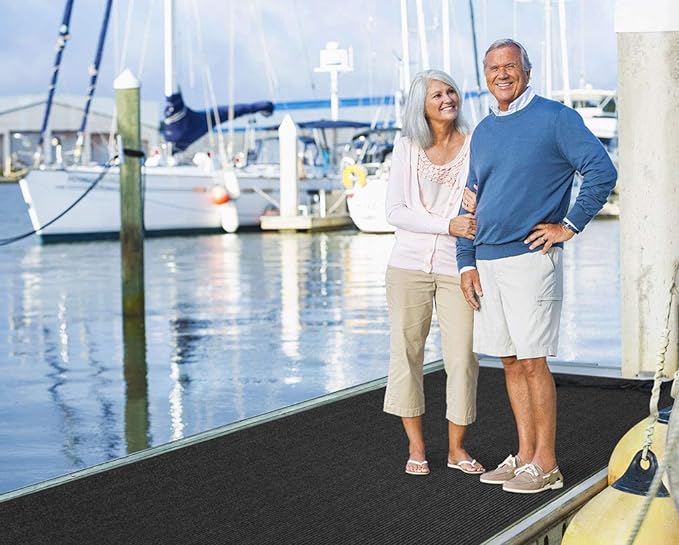 House, Home and More Indoor Outdoor Double-Ribbed Carpet Runner with Skid-Resistant Rubber Backing - Smokey Black - 4 Feet x 20 Feet