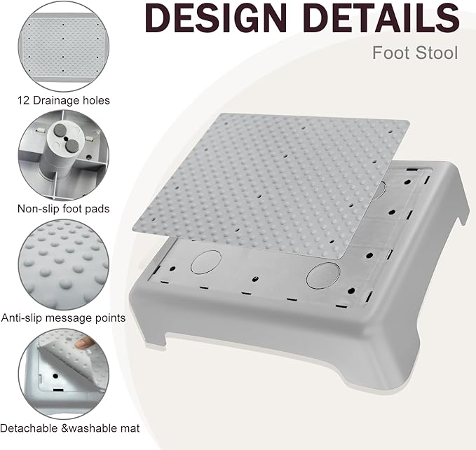 GWNF3.35'' Short Step Stool – 600lb Capacity Ultra-Sturdy Structure & Lightweight Step Stools for Seniors, Kids & Adults | Non-Slip Wide Platform | Mobility Step Stool for Indoor & Outdoor（Grey-Grey）