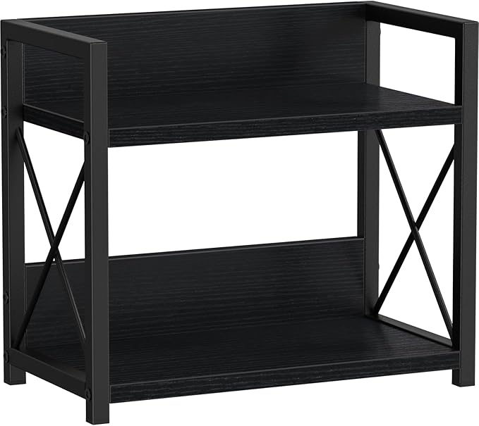 Giikin Kitchen Counter Shelf, 2 Tier Kitchen Spice Rack Organizer for Countertop, Wood Coffee Bar Organizer for Home (Black, S)