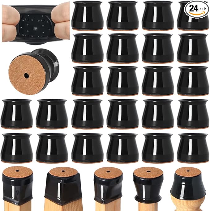 24 Pcs Chair Leg Floor Protectors for Hardwood Floors Silicone Covers to Protect Wood Tile Floors Felt Bottom Furniture Leg Caps Anti-Scratch Reduce Noise (Fit:1.3"-2")