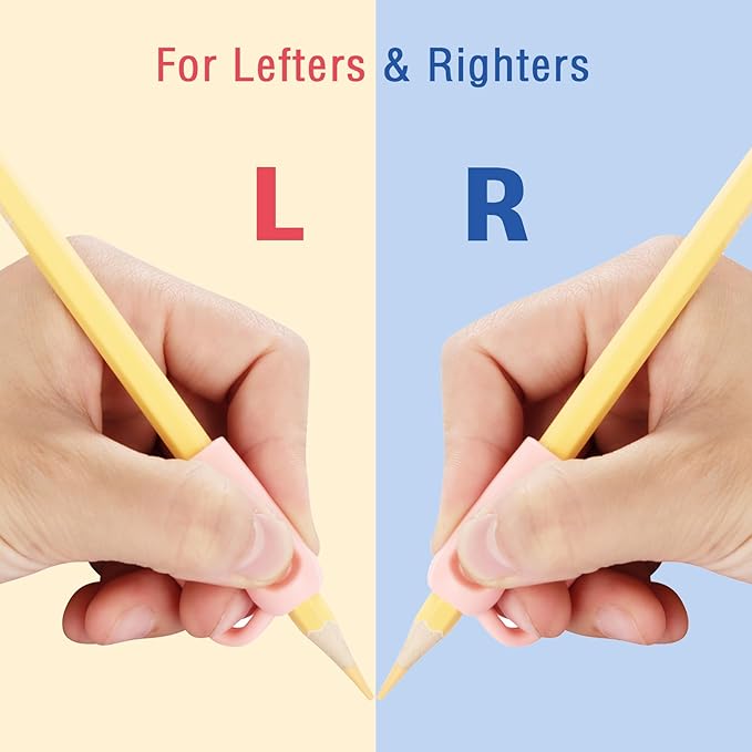 Ergonomic Pencil Grips 20 Pcs with 1 Finger Ring, 8 Colors Pencil Holders for Kids Handwriting, Hollow Pencil Grippers for Adults Writing Aid, Silicone Pencil Cushion, Gel Pen Grips