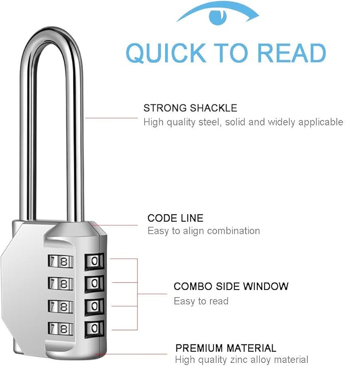 2 Pack disecu 2.6 Inch Long Shackle Combination Lock, 4 Digit Outdoor Waterproof Padlock for School Gym Locker, Sports Locker, Storage Unit, Gate, Fence, Toolbox, Cabinet (Silver)