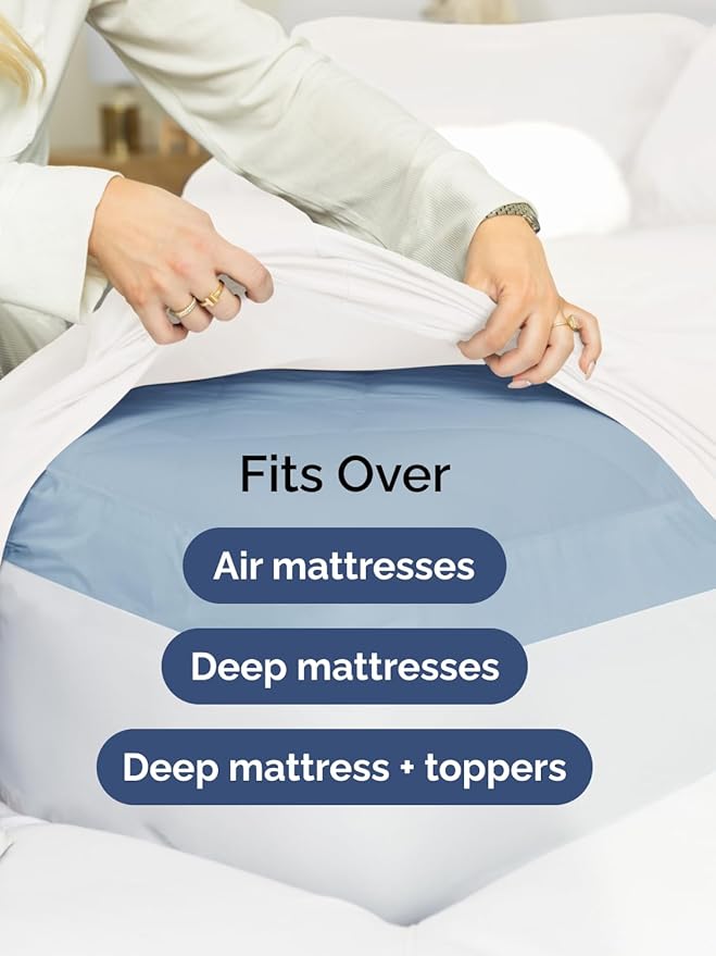 Extra Deep Split King Sheet Set - 7 Piece Breathable & Cooling Sheets - Hotel Luxury Bed Sheets Set - Easy & Secure Fit - Soft, Wrinkle Free & Comfy Sheets Set - White Sheet Set w/Extra Deep Pockets