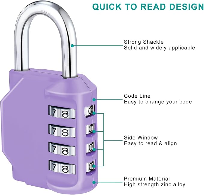 ZHEGE Combination Lock Outdoor 2 Pack, 4 Digit Resettable Weatherproof Combination Padlock for Gym, School, Gates, Doors, Hasps Storage (Purple, 2 Pack)