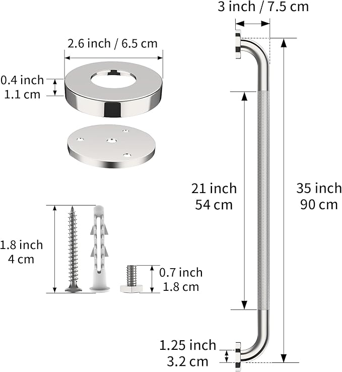 36 Inch Anti Slip Shower Grab Bar,Munzong 2 Pack Bathroom Grab Bars and Showers,Brushed Nickel Knurled Handicap Balance Bar,Safety Hand Rail Support Elderly Senior Bath Handle
