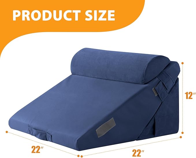 3PCS Wedge Pillow Set for After Surgery, Adjustable 9&12 Inch Bed Wedge Pillow for Sleeping, Incline Pillow Wedge for Headboard, Post Surgery, Acid Reflux, Neck&Back Support, Navy