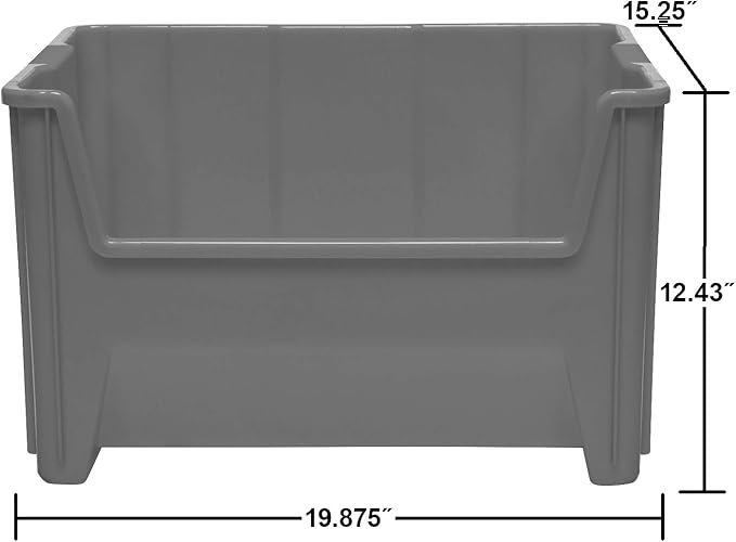 Akro-Mils 13017 Stak-N-Store Heavy Duty Stackable Open Front Plastic Storage Container Bin, (15-Inch x 20-Inch x 12-1/2-Inch), Gray, (3-Pack)