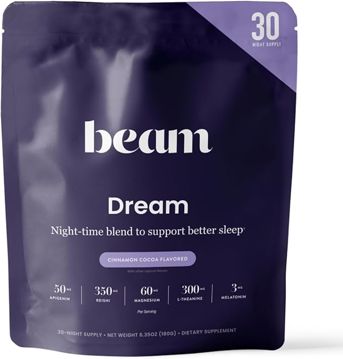 Beam Dream Sleep Powder, L-Theanine, Apigenin, Reishi and Magnesium, Third Party Tested Natural Sleep Aid & Sleep Supplement, Health and Wellness Gift, Natural Sleep Support, Non-GMO, 30 Servings