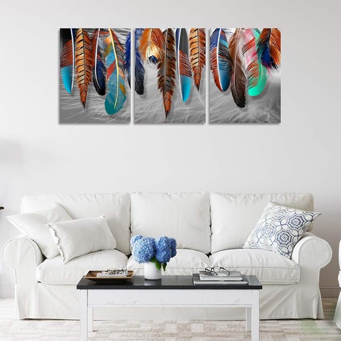 Yetaryy 3 Panels Canvas Wall Art Modern Wall Decor Landscape Color Feather Cool Painting Picture Print Poster Artwork Wall Decoration Home Decor for Living Room Dining Room Bedroom - 60" Wx28 H