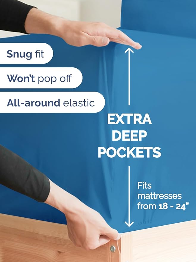 Extra Deep Cal King Sheet Set - 6 Piece Breathable and Cooling Sheets - Hotel Luxury Bed Sheets Set - Easy Fit - Soft, Wrinkle Free and Comfy Sheets Set - Denim Blue Sheet Set with Extra Deep Pockets