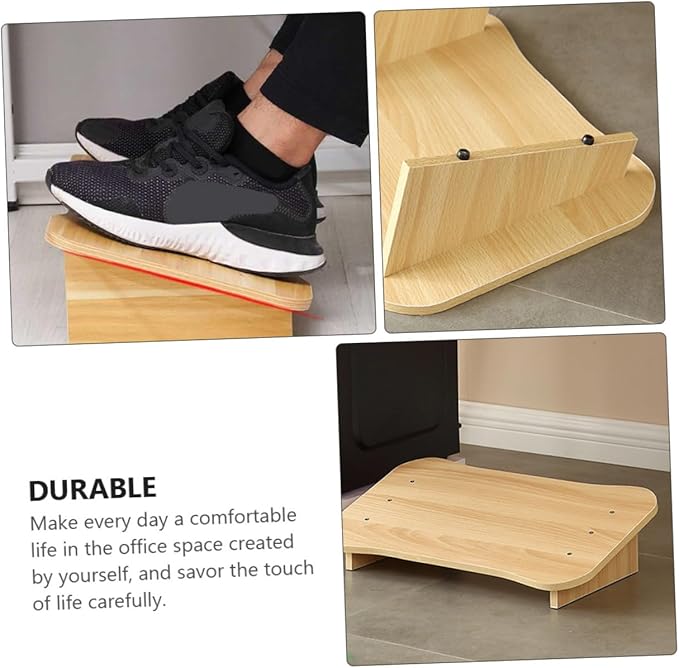 VILLCASE Natural Wood Step Ladder Footrest Under Desk Ergonomic Tilted Foot Stool for Office and Home with Smooth Surface and Comfortable Support