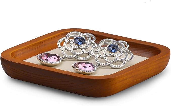 Oirlv Solid Wood Jewelry Display Tray Small Jewelry Tray Rings Earrings Bracelets Necklace Holder Organizer(Small, Creamy-white)