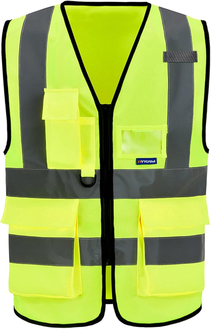 A-SAFETY Hi Reflective Safety Vest,Hi Vis Bright Neon Colors Safety Vest with 4 Reflective Strips 7 Pockets(Yellow Small)