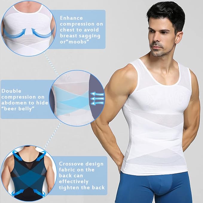 Mens Compression Shirt to Hide Gynecomastia Moobs Slimming Body Shaper Vest