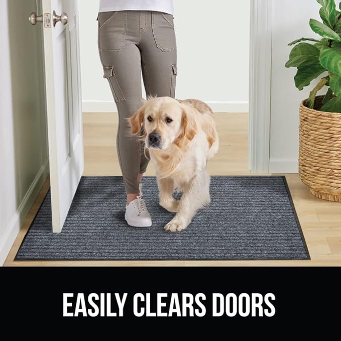 GORILLA GRIP Waterproof Traffic Guard Door Mat, Heavy Duty Entryway Mats, Strong Rubber Back Commercial Utility Rugs for Office Hallway, Garage Floor and Home, Low Profile Carpet, 29x17, Charcoal Gray