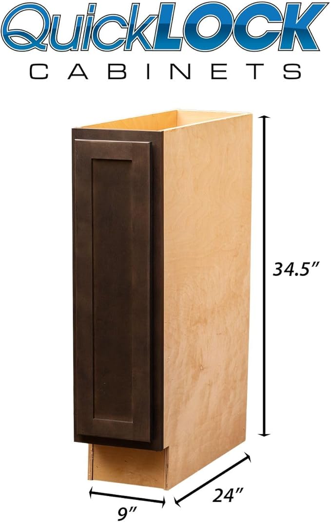 Quicklock RTA (Ready-to-Assemble) | Base Kitchen Cabinets - Shaker Style | Made in America (Espresso Stain, 9" Wx34.5 Hx24 D Base)
