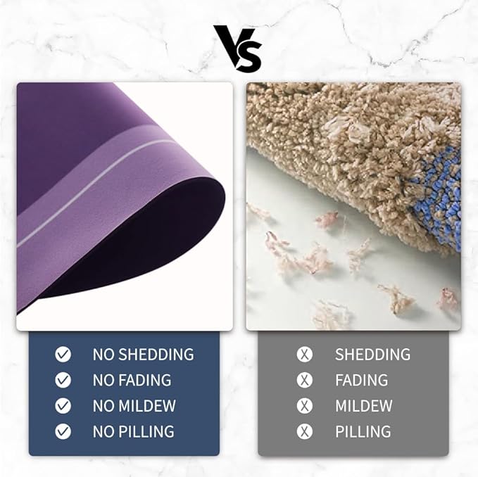 Bath Mat, Bathroom Mat Rugs Super Absorbent Shower Mats Non Slip Quick Dry Thin Rubber Mats for Bathroom Floor Fit Under Door, Shower Rug for Bathtub, Shower, Purple