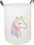 19.7 Inch Round Laundry Clothes Hamper Laundry Basket with Handles,Storage Organizer Bins Laundry Gift Basket for Room, Bedroom Decor (Single Unicorn)
