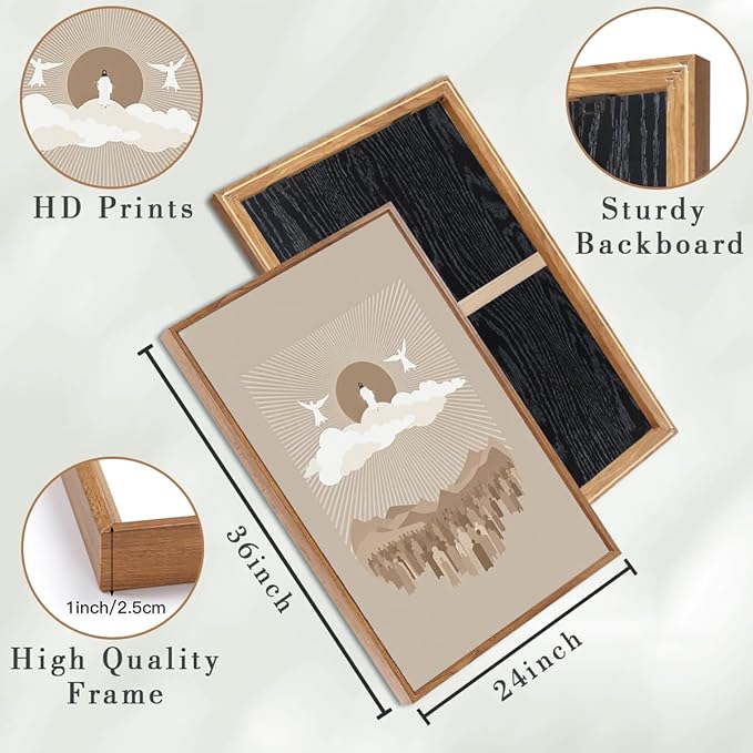 IARTTOP Extra Large Jesus Framed Wall Art 24x36 Inch Set of 3 Brown Nativity Christian Canvas Wall Decor Grey Bible Verse Artwork for Church Living room Bedroom