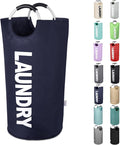 Large Laundry Basket Collapsible，Freestanding Clothes Hamper Bag with Handles – Tall Folding Dirty Laundry Bin，Sturdy Laundry Sorter for College Dorm，Laundry Room – 95L (Navy Blue)