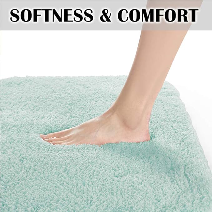 Suchtale Non Slip Bath Mat - Soft Microfiber Shaggy Bath Rug, Machine Washable, Thick Plush U Shape, Water Absorbent (20 x 24, Aqua)