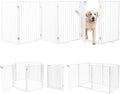 Metal Freestanding Dog Gates with Door,Extra Wide 24", 32" Height Foldable Dog Fence for Indoor & Outdoor, Heavy Duty Freestanding Pet Barrier for Stairs, Doorways, Halls, Kitchen,Yard,Christmas Tree