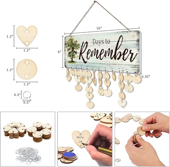 Grandma Gifts - DIY Wood Family Birthday Reminder Calendar - Days to Remember - Hanging Board for Important Dates Tracker Home Decorative Plaque Sign