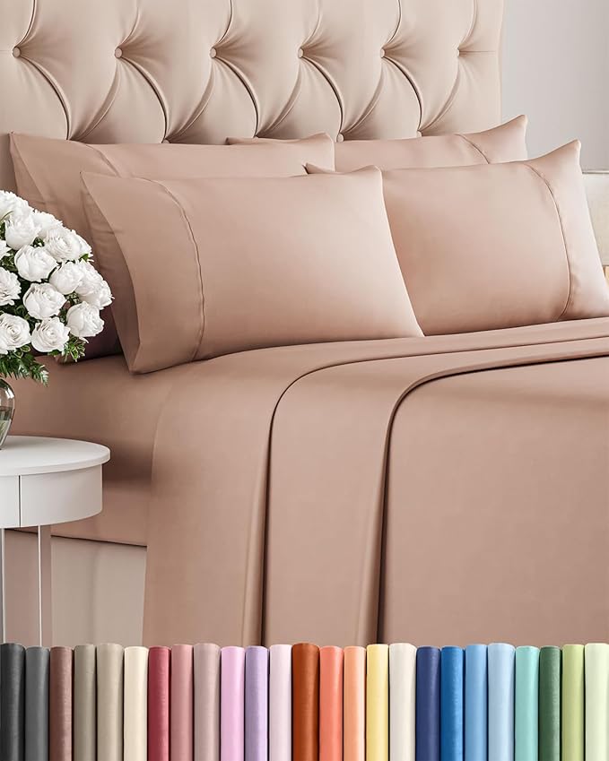 Cal King 6 Piece Sheet Set - Cooling & Breathable Bed Sheets - Hotel Luxury Bed Sheets for Women, Men, Kids & Teens - Bedding w/Deep Pockets & Easy Fit - Soft & Wrinkle Free - Cal King Mauve Sheets