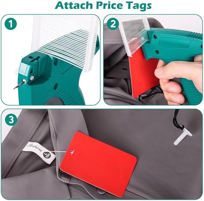 Price Tagging Gun for Clothing, 2-in-1 Stitch Gun & Retail Price Tag Attacher Gun for Clothes with 6 Needles & 1000pcs 0.2" & 1000pcs 2"Barbs Fasteners