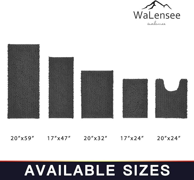 Walensee Bathroom Rug Non Slip Bath Mat (24x17 Inch Dark Grey) Water Absorbent Super Soft Shaggy Chenille Machine Washable Dry Extra Thick Perfect Absorbant Best Small Plush Carpet for Shower Floor