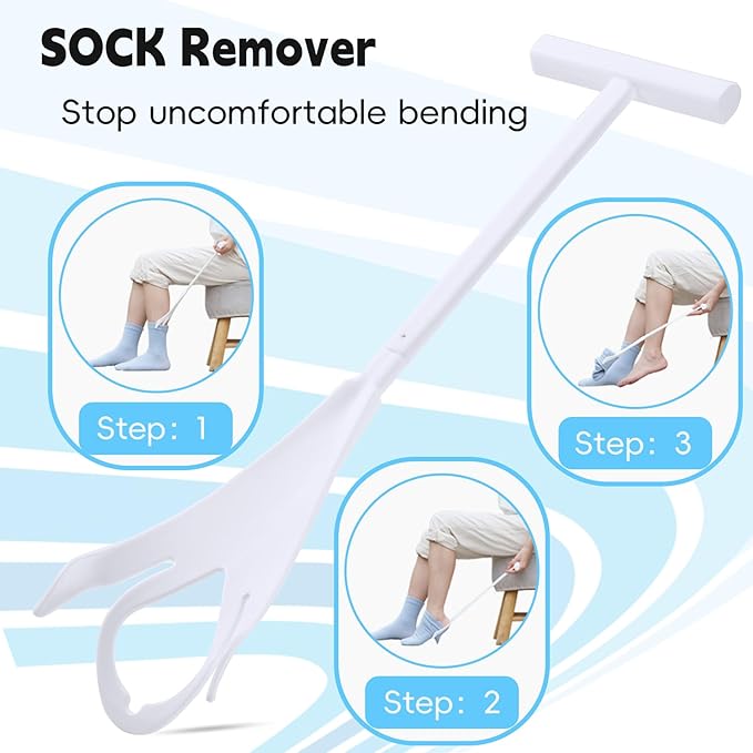 Sock Aid Kit, Sock Puller Aid Easy On and Off, Sock Assistant Device No Bending, Sock Aids for Putting On Socks and Sock Remover, Sock Helper for Seniors, Pregnant, and Limited Mobility