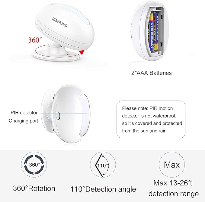 Wireless Motion Sensor Door Chime: Indoor Motion Detector Alarm Business Entry Doorbell Store Entrance Alert Bell Buzzer (1000Ft Range, 32 Tunes, 5 Level Volume) 2 Sensors 1 Receiver