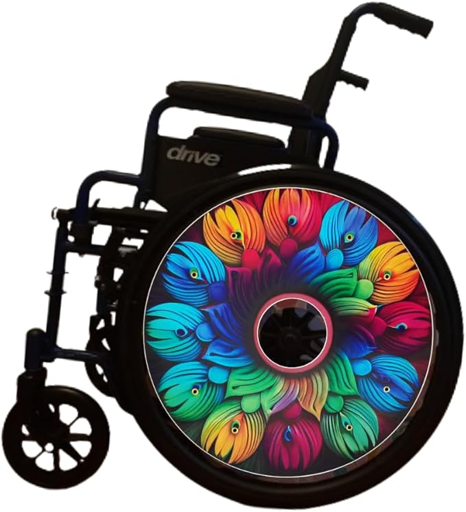 Wheelchair Christmas Wheel Covers, Wheelchair Accessories Wheels, Enhances Aesthetics, Easy Install/Remove, Lightweight, Waterproof (Perfect Peacock)