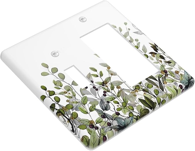 Watercolor Green Eucalyptus Leaves Plants Fruit Outlet Covers 1 Toggle 1 Rocker Combination Decorative Wall Plate Electrical Switch Plates Light Switch Cover Plate for Bed Room Living Room Decor