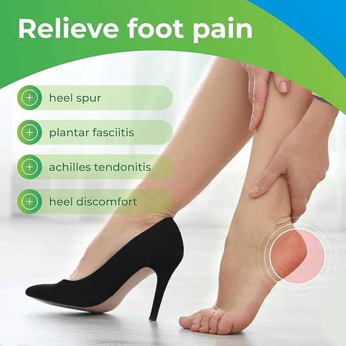Gel Heel Pads, 2 Pack, for Achilles Tendonitis, Shoe Wedge Inserts for Plantar Fasciitis, Bone Spur, Foot Pain Relief Support, Comfort Cushion Insoles for Women/Men