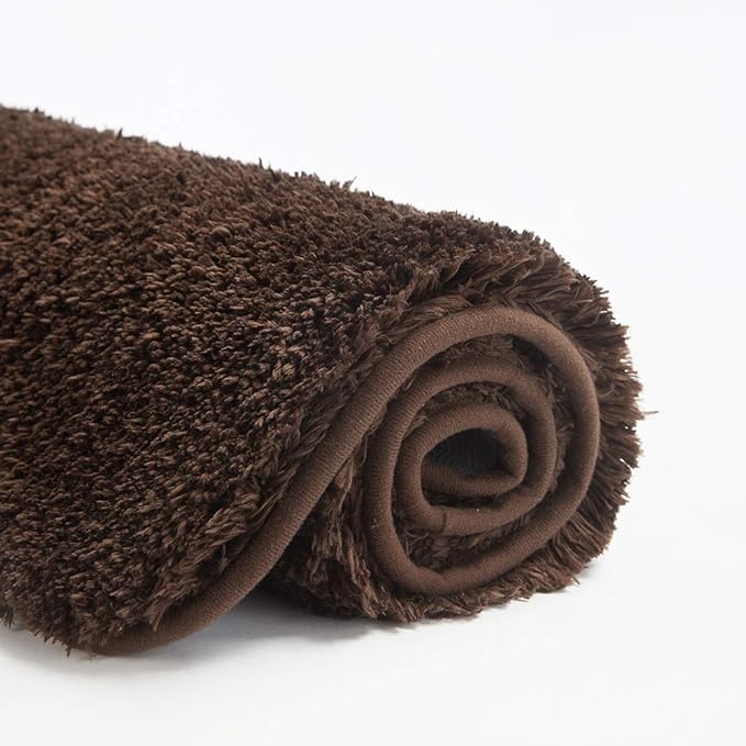 Suchtale Non Slip Bath Mat (20 x 32, Brown) - Soft Microfiber Shaggy, Water Absorbent, Machine Washable, Thick Plush Shower Mat