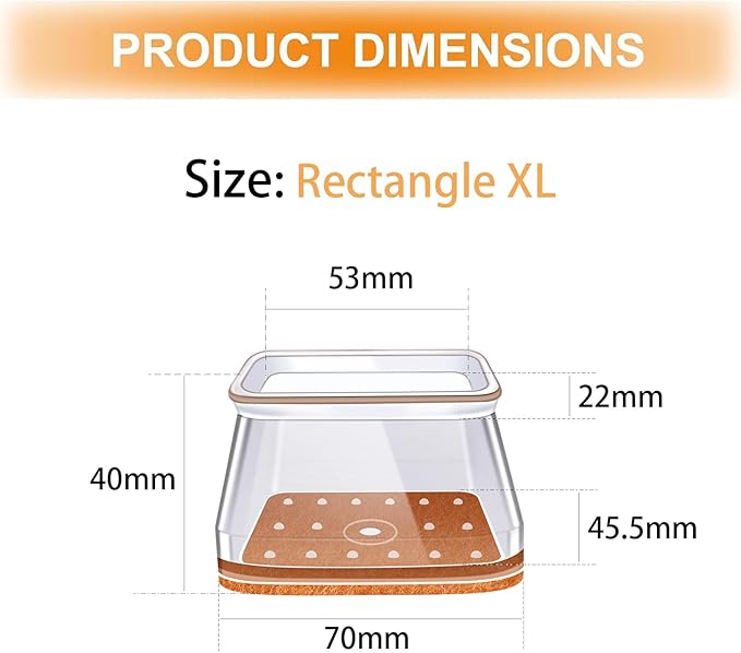 24 Pcs Chair Leg Floor Protectors for Hardwood Floors Rectangle Silicone Covers to Protect Wood Tile Floors Felt Pads Furniture Leg Caps Reduce Noise (Fit L:2" to 2-1/2",W:1" to 1-1/2")