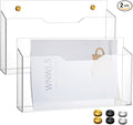 2Pcs Clear Acrylic File Holder Wall Mount Mail Magazine Organizer File Holders with Screw Wall Pocket Office Document Storage Rack Magazine Letter Brochure (14"x8.3"x2.4",Widening Horizontal)