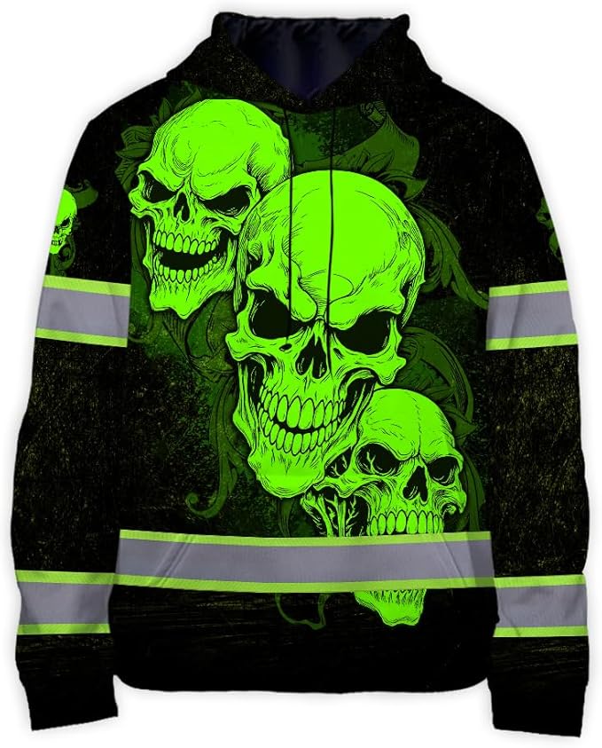 Matedecor Skull US Flag Reflective High Visibility Hoodie For Men Construction Hi Vis Safety Workwear Custom Name