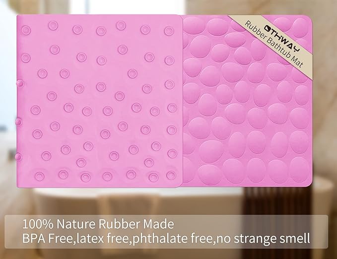 Non-Slip Bathtub Mat OTHWAY Soft Rubber Bathroom Bathmat with Strong Suction Cups (Pink, 16x40 inch)