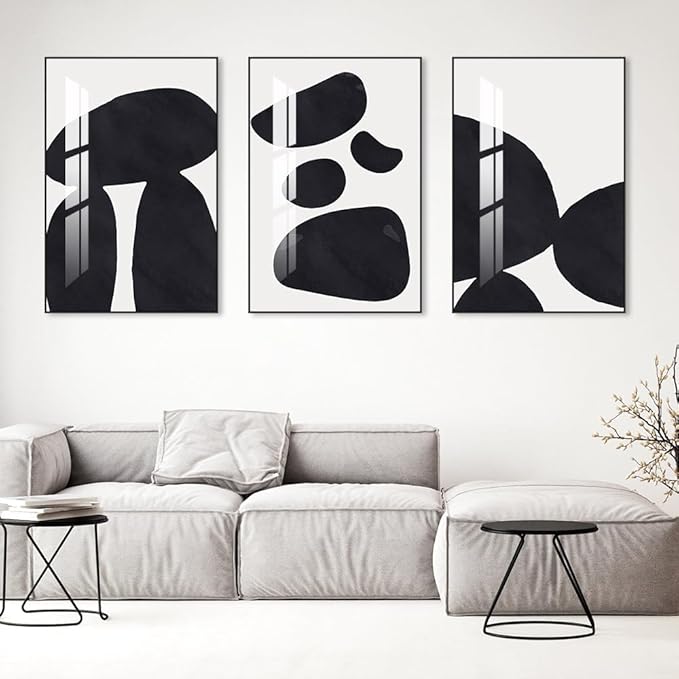 Abstract Wall Art Prints, Framed Wall Art for Living Room, Bedroom, Dining Room, Nursery, Office, Kitchen, Bathroom (Black, 24"X 32" X 3 panel)