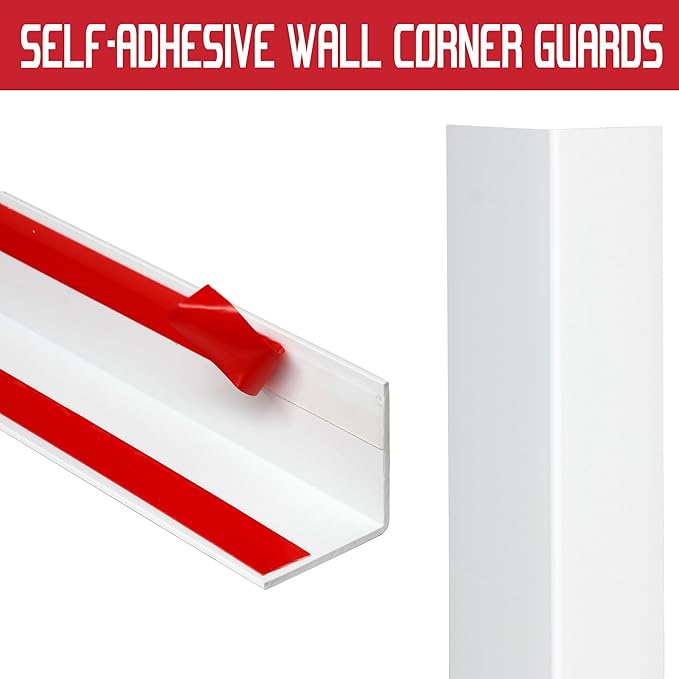 Wall Corner Protector PVC Self-Adhesive Guards for Furniture, Cabinet Edge Protection (White, 1.18“X 48”-12Pcs)