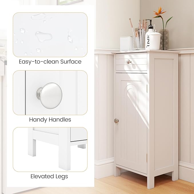 GLACER Floor Storage Cabinet, Multifunctional Bathroom Storage Cabinet with 2 Adjustable Shelves, Ideal for Bathroom, Living Room, 14 x 12 x 34.5 inches (White)