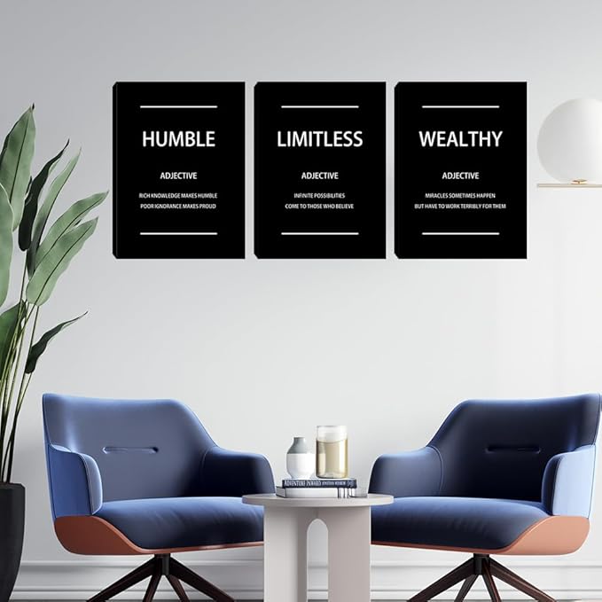 Canvas Painting Wall Art 3 Pieces Black Motivational Wall Art Decoration Entrepreneur Posters Prints Quotes Wall Decor for Living Room Bedroom Office Decor Canvas Art Set 12"x16"x3