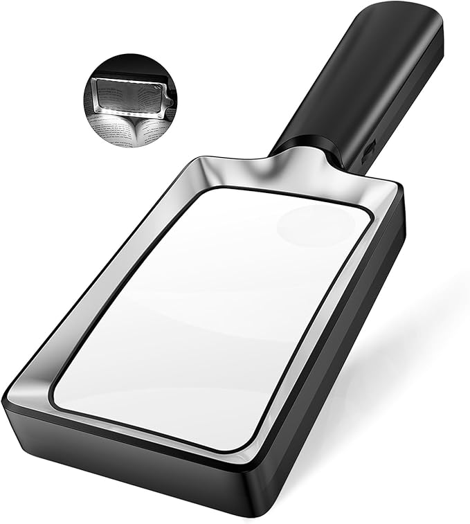 Magnifying Glass with Light - Lighted Magnifier with 20 LED, Large Handheld Magnifying Glasses Illuminated Rectangle Magnifier for Seniors Reading Low Vision Close Work Inspection (Black)