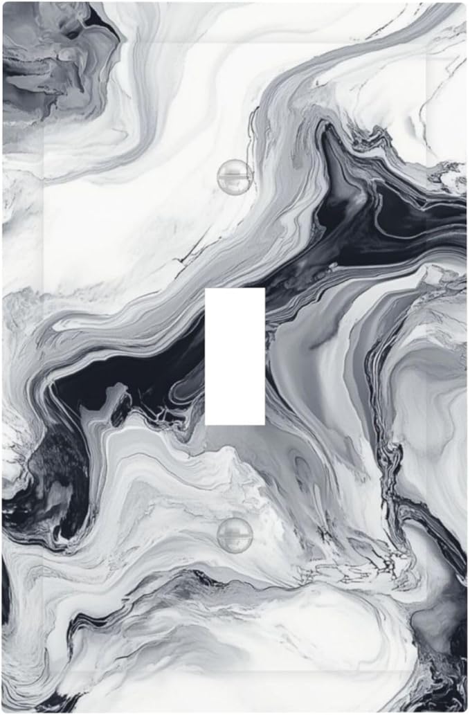 Abstract Marble Ink Texture Grey Marble Print Decorative Light Switch Cover 1 Gang Single Toggle Device Electrical Faceplate Switchplates Decorator Outlet Wall Plate for Bathroom Kitchen Decor