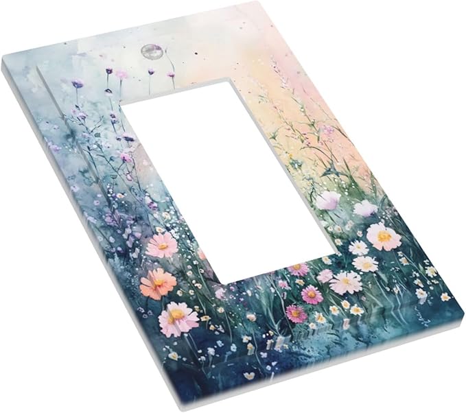 Decorative Outlet Covers Pink Floral Wildflower Green Plants 1 Gang Rocker Light Switch Cover Plate Single Gfci Light Switch Covers Wall Plate for Bathroom Decor
