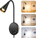 Wall Sconce Light Plug in, Wall Lamps USB Output 5 Color Dimmable Timer Touch Control, Bedside Reading Light, 360°Rotate Flexible Gooseneck Wall Lighting for Bedroom Living Room