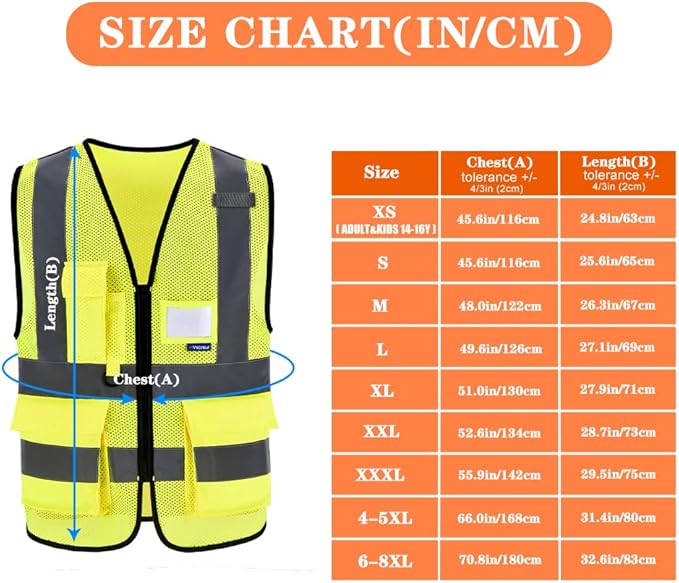 A-SAFETY High Visibility Mesh Safety Reflective Vest with Pockets and Zipper,Hi Vis Viz Reflective Safety Vest(Yellow Mesh 4XL-5XL)