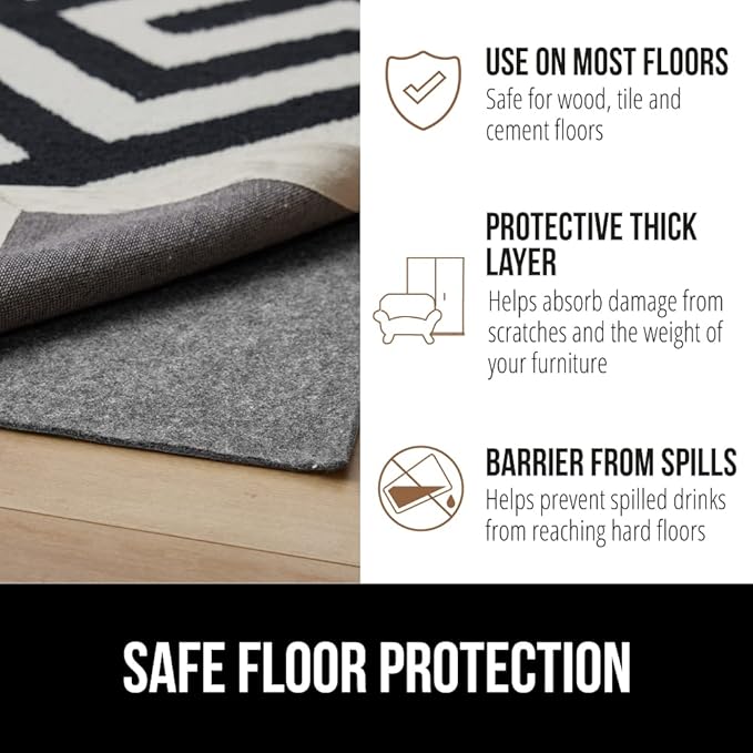 GORILLA GRIP Felt and Natural Rubber Stay in Place Slip Resistant Rug Pad, 1/4in Thick, 8x2 FT, Protective Padding Under Area Rugs, Cushioned Gripper Pads, Carpet Runners, Hardwood Floors Protection